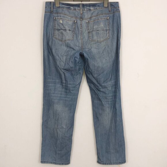 ZCavaricci Jeans Women 14 Blue Distressed Rhinestone Embroidered Relaxed 90s 80s - Picture 5 of 12